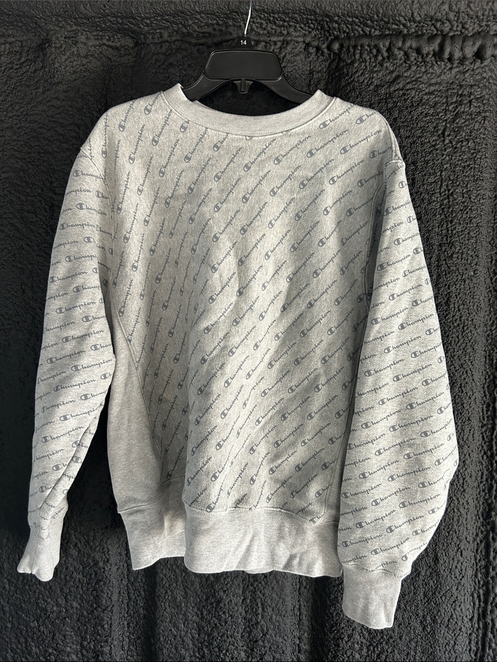 Champion Gray All-Over Repeat Logo Crewneck Sweatshirt